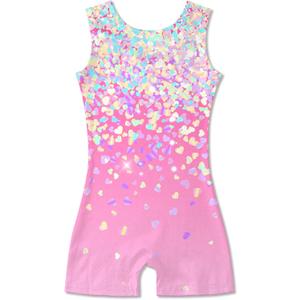 Idgreatim 2-10 Years Gymnastics Leotards for Girls Sparkly Biketards Unitards Athletic Tumbling Outfit (4-5T, Pink Yellow)