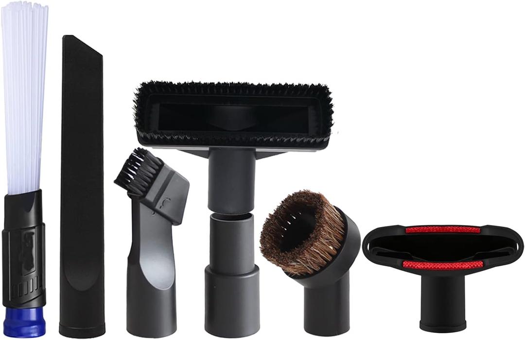 ANBOO Universal Vacuum Attachments Kit, 6-in-1 Tools with Dual-Size Connector (Fits 1-1/4 & 1-3/8 Hoses), No Adapter Needed for Most Vacuums, for Home, Car, Furniture and Hard Floor Cleaning
