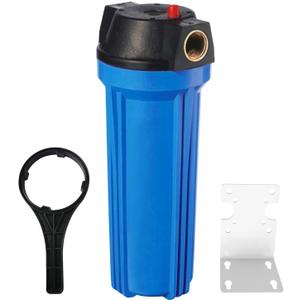 Geekpure 10-Inch Whole House Slim Water Filter Housing for 2.5" x 10" Filter - 3/4" NPT Brass Port - with Air Relief Valve-Blue (1)