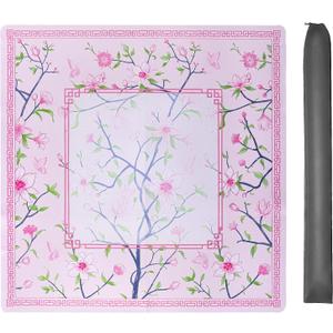 Jongyance Pink Printed Mahjong Mat (31.5x31.5) with Black Carrying Bag, Anti-Slip, Noise-Reducing, Mahjong Table Mat for Mah-jongg,Poker, Board Games, Dominoes, and Card