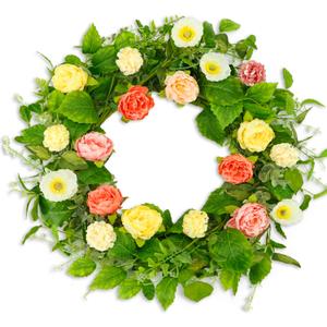 Artificial Spring Summer Wreaths for Front Door Summer Door Wreath Floral Wreath with Colorful Flower for Indoor Outdoor Wall Porch Farmhouse Garden Home Decoration (Pink Rose)
