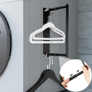 Menkxi Magnetic Hanger Organizer, Retractable Space Saving Holder, Hanger Storage Rack for Laundry Room, Washing Machine Closet(Black)