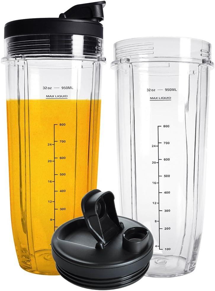 Blender Cups Replacement Parts for Ninja, 32oz Cups with Sip & Seal Lids,Compatible with Ninja Auto IQ Blender BL450 BL480 BL642 BL680 BN801 BN701 SS401 SS151