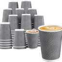 Lamosi 500 Count 8 oz Insulated Coffee Cups, Disposable Paper Cups No Lids | Corrugated Ripple Wall Design for Hot Beverage, Office, Hotel, Catering, Events, Cafe Bar Use (Grey) (EXP 02/04/26)