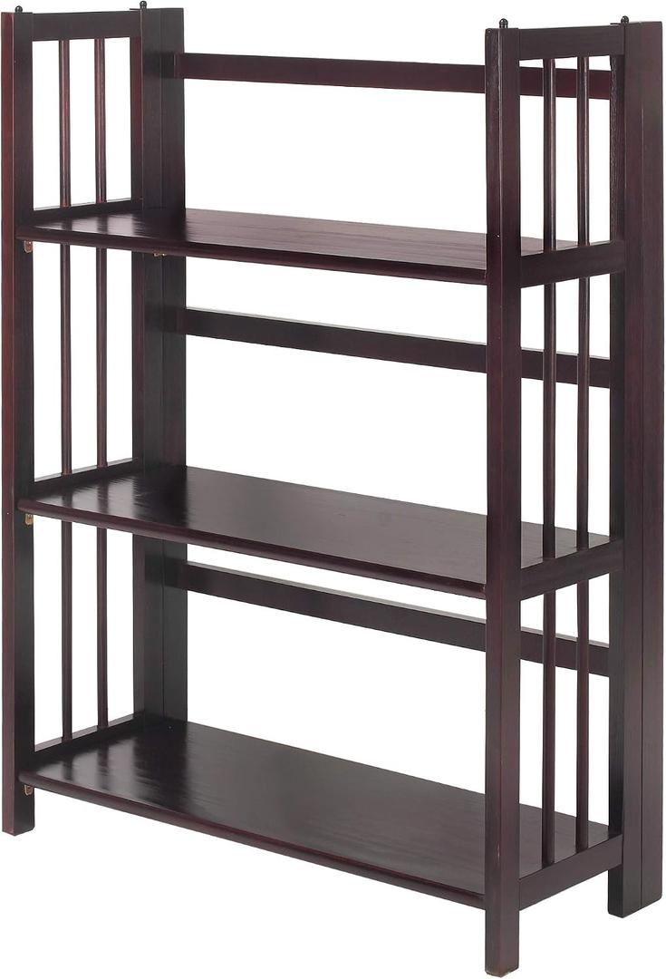 Casual Home 3 Shelf Folding Stackable Bookcase, 27.5" Wide, Espresso