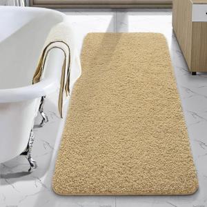 LOCHAS Bathroom Rug Runner 24x48 Inch, Soft Thick Absorbent Microfiber Bath Rugs for Bathroom, Machine Washable, Shaggy Plush Non Slip Bath Mat for Tub, Shower Floor, Quick Dry Mats, Beige (48x24 inch (Rectangular))
