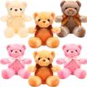 Aoriher 6 Pcs Bears Stuffed Animal Bulk Adorable and Cuddly Soft Cute Plush Gifts for Girlfriend Baby Shower Graduation Birthday Wedding Party Favors(Beige, Brown, Pink)