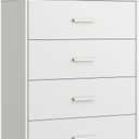WLIVE White Wood Dresser for Bedroom with 4 Drawers, Tall Chest of Drawers with Sturdy Metal Frame for Living Room, Hallway, Closet