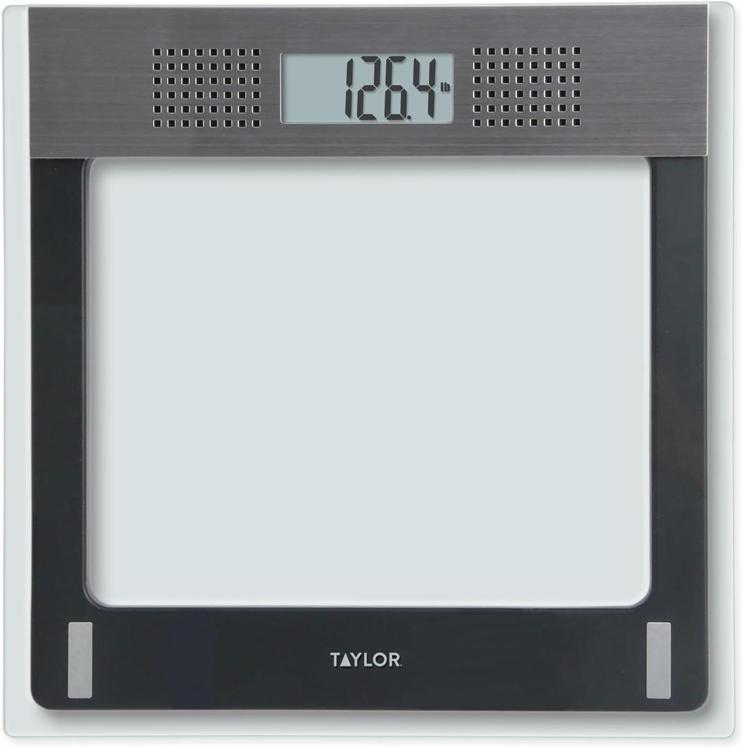 Taylor Talking Bathroom Scale for Seniors, 440 lb Capacity Glass Digital Body Weight Scale with Loud Voice Readout, Gray