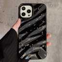 QLTYPRI Compatible with iPhone 16 Pro Case, Cute Wave Water Ripple Pattern Case for Girls Women, Slim Satin Glossy Soft Silicone TPU Bumper Shockproof Protective Phone Cover - Black