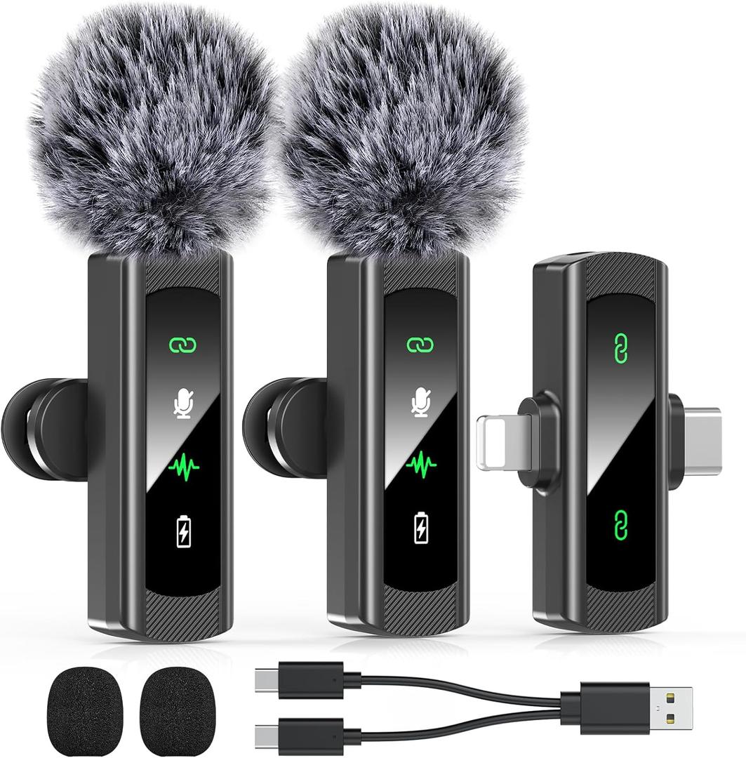 2 IN 1 Model J4 Mini Wireless Lavalier Microphone for iPhone 15 16, iOS and Android Devices - Noise Reduction Lapel Mic for Recording, Clip on Omni Lav Mic for Video Recording, Tiktok, Youtube, Vlog