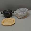 2 Sets 20 oz Dutch Oven Pot with Lid and Wooden Base Pre Seasoned Cast Iron Casserole Mini Cast Iron Pot Round Cocotte with Handle Heavy Duty Casserole Dish for Grill Oven Black