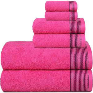 Belizzi Home 100% Cotton Ultra Soft 6 Pack Towel Set, Contains 2 Bath Towels 28x55 inchs, 2 Hand Towels 16x24 inchs & 2 Washcloths 12x12 inchs, Compact Lightweight & Highly Absorbant - Hot Pink