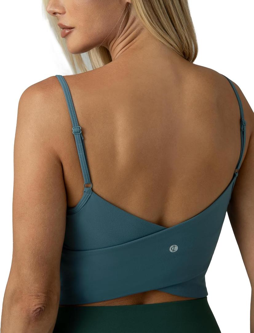 Colorfulkoala Women's Dreamlux Crop Tank Tops with Built in Bra Adjustable Spaghetti Strap Workout Yoga Camisole, Small