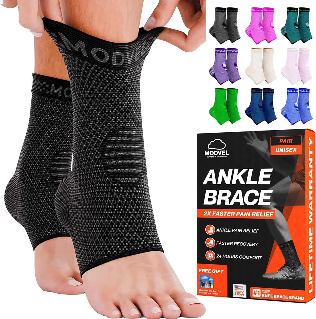 Modvel Foot & Ankle Brace Socks for Sprained Ankle Compression Sleeve  Plantar Fasciitis Relief Brace, Foot Support for Women & Men  Tendonitis & Arthritis Foot Sleeve, Stabilizing Ankle Wrap (Medium)