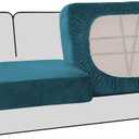 H.VERSAILTEX Stretch Velvet 2 Piece T Cushion Sofa Slipcovers - Individually Fitted Cushion Covers for 2 Couch Seat Cushions - Stay in Place (Deep Teal)