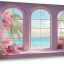 TEKMENT Pink Floral Beach Room Wall Art for Bedroom Canvas Painting Prints Beautiful Romance Sea Flower Window Cliffrose Windowsill Art Deco Romantic Artwork Office Girls Decor