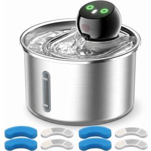 Cordless Cat Water Fountain 3L / 101oz, Stainless Steel Battery Operated Pet Fountain with 5000mAh Battery, Ultra Quiet, 3 Modes, 4 Filters, Helps Reduce Refills & Encourage Drinking