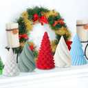 Leinuosen 5 Pcs Decorative Christmas Tree Table Top Decor Cement Christmas Tree Statue 6inch 5inch 4inch Minimalist Handmade Xmas Trees Tabletop Decoration for Xmas Holiday Table Decor, Five Color