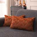 Fall Pillow Covers 12x20 inch Set of 2 for Fall Decorations Autumn Rust Embroidered Pumpkin Soft Plush Faux Fur Wool Throw Pillow Cushion Covers for Sofa Living Room Couch Bed Home Decor