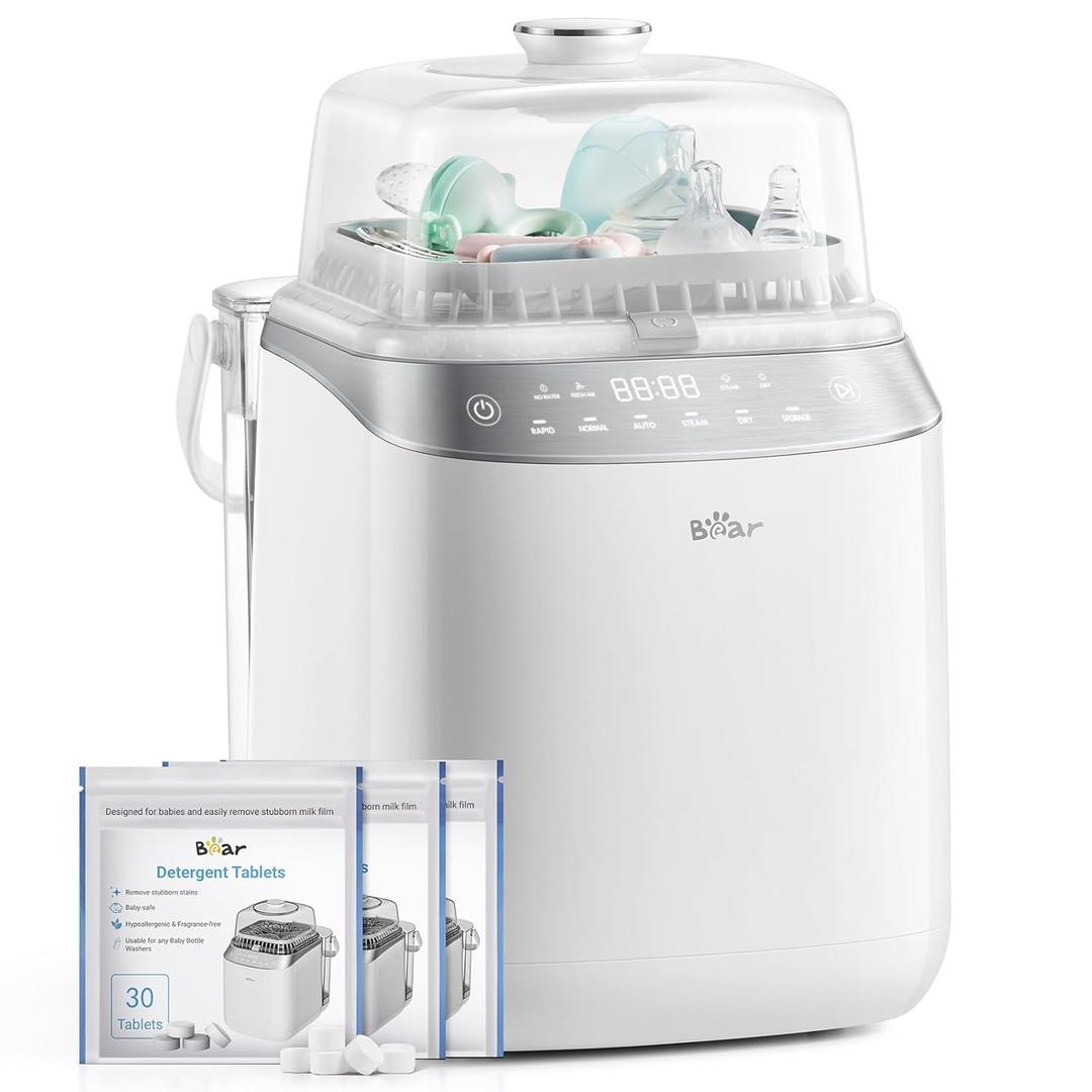 Bear Bottle Washer Pro, Baby Bottle Washer and Sterilizer and Dryer - All in One Machine for Bottles, Pump Parts & Baby Essentials with 90 Detergent Tablets - Effortless, Time-Saving