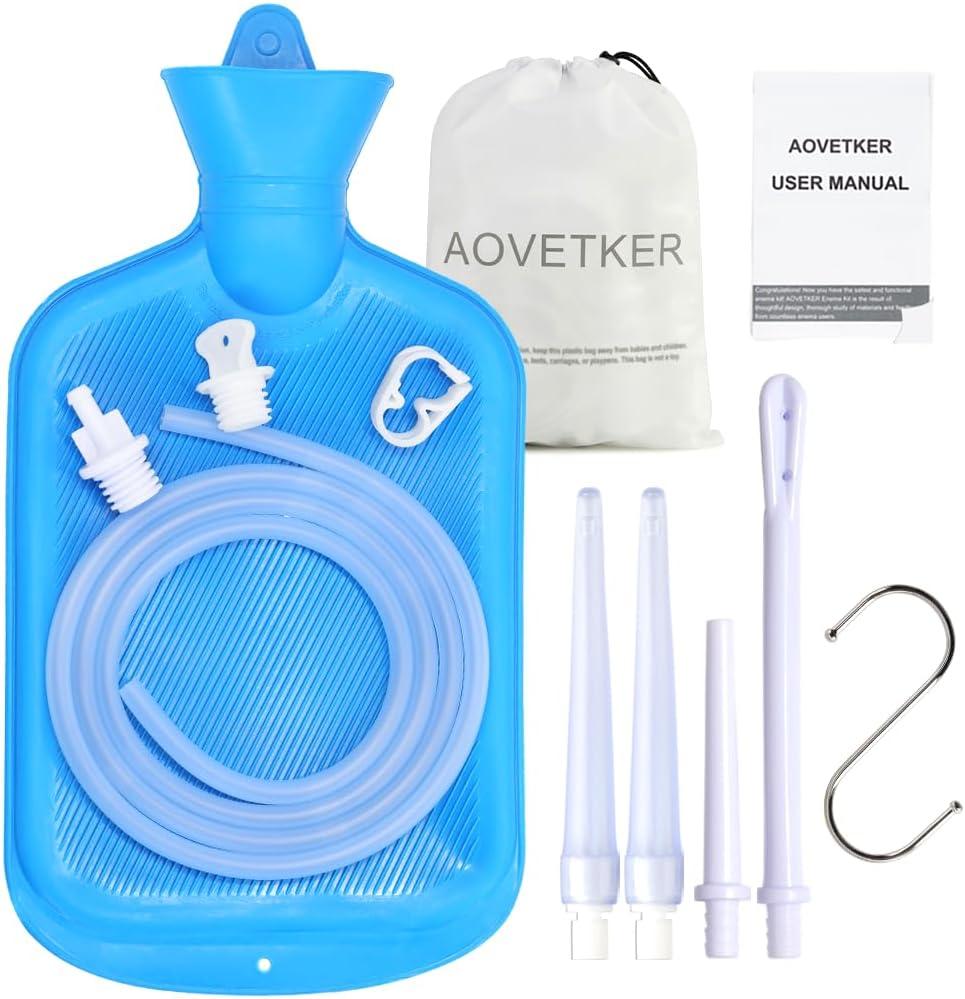 Enema Bag Kit for Women & Men, Colon Cleanse Enema Bag 2L with 4 Tips & Flow Control Clamp, 5ft Hose, Hook, Storage Bag