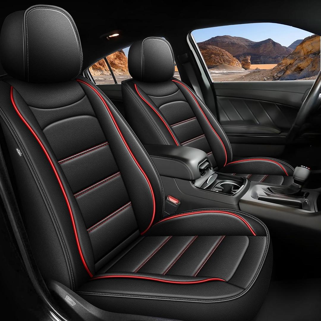 AOMSAZTO Fit for Dodge Charger 2006-2025 Waterproof Leather Seat Covers 5 Seats Full Set Custom : Car for Charger R/T SRT SXT GT Scat Pack Comfortable Breathable (Black&Red Line-5PCS Full Set)