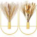 Peryiter 2 Pcs Gold Wall Decor Boho Pampas Wall Decor Hanging Planters with Artificial Pampas Wall Mounted Metal Modern Home Decor Display Wall Art Bedroom Bathroom Living Room(Boho Oval)