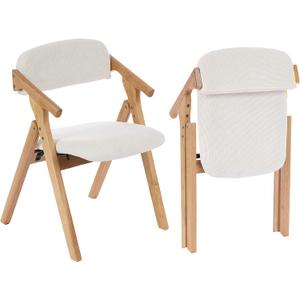 Folding Chairs with Padded Seats,Wooden Stackable Dining Chair,Easy to Store Foldable Dining Chairs for Kitchen, Living Room, Wedding Party Picnic (White), 21.25in x 21in x 31.49in