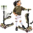 Hurtle 3-Wheeled Scooter for Kids - Wheel LED Lights, Adjustable Lean-to-Steer Handlebar, and Foldable Seat - Sit or Stand Ride with Brake for Boys and Girls Ages 1-14 Years Old (Camouflage)