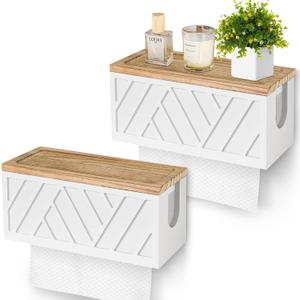 Set of 2 Paper Towel Dispenser Wall Mount, Paper Towel Holder Wall Mounted with Lid, Solid Wood Commercial C-Fold, Z-Fold, Trifold Hand Paper Towel Holder Hand Towel Holder for Bathroom Kitchen Decor