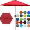 Blissun 7.5 ft Patio Umbrella, Yard Umbrella, Outdoor Market Umbrella with Push Button Tilt Crank (Red)