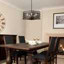5-Light Drum Chandelier, 18.9'' Rustic Farmhouse Dining Room Light Fixture, Metal Faux Wood Black Round Chandeliers for Dining Room Kitchen Entryway Living Room