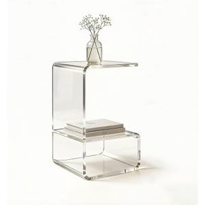 Acrylic End Table for Nightstand,21" H C-Shaped End Table for Living Room,Bedside Table for Bedroom.Side Tables for Living Room for Small Spaces,Clear, C Shape-13.7" D X 13.7" W X 21.6" H