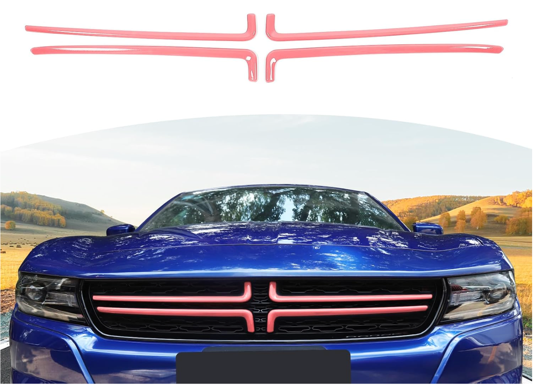RT-TCZ for Charger Front Grill Grille Inserts Trim Cover Pink for Dodge Charger 2015-2023 Pink Exterior Accessories 4pcs
