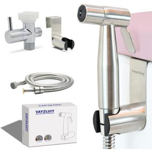 Vayzluiy Handheld Toilet Bidet Sprayer for Toilet-Adjustable Water Pressure Control with Bidet Hose for Feminine Wash, Stainless Steel Brushed Nickel Cloth Diaper for Baby Wash (Stainless Steel, 1)