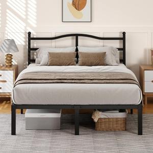 14 Inch Full Size Bed Frame with Headboard, Heavy Duty Metal Platform Bed Frame Full Size Mattress Foundation with Sturdy Steel Slats, Easy Assembly Noise Free