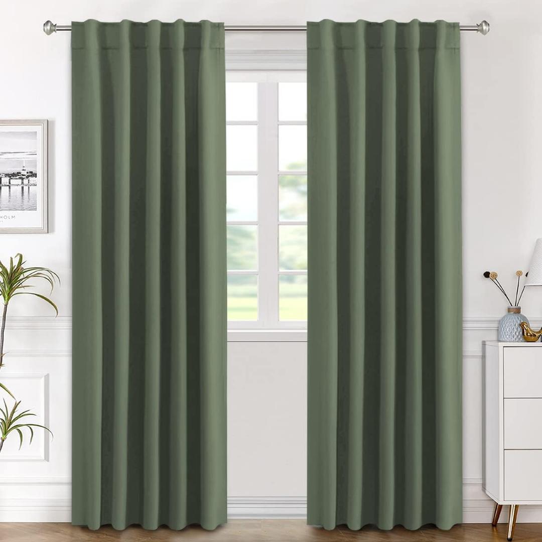 H.VERSAILTEX Blackout Curtains Thermal Insulated Window Treatment Panels Room Darkening Blackout Drapes for Living Room Back Tab/Rod Pocket Bedroom Draperies (2 Panels, Bronze Green, 42 x 84 Inch)