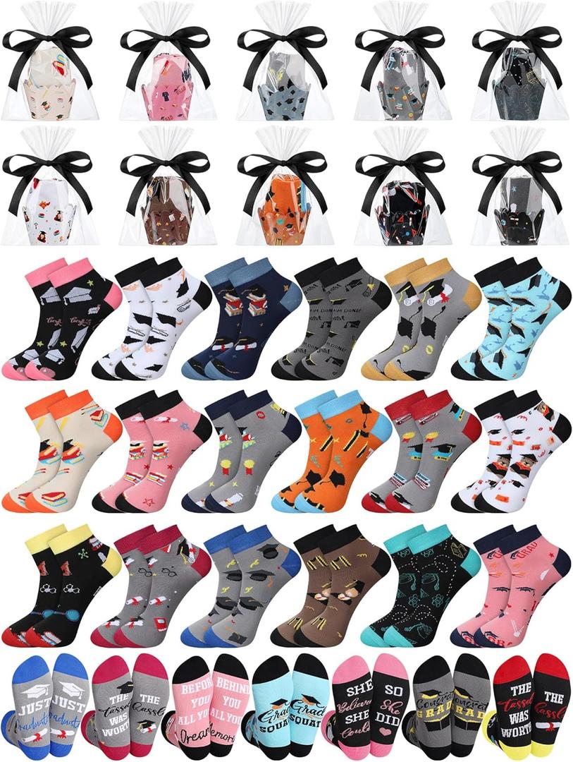 Liitrsh 20 Pairs Graduation Ankle Socks Class of 2026 Novelty Graduation Gifts for Her and Him Unisex Soft Socks Bulk for College High School Congrats Grad Gift