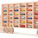 3D Wooden Toy Cars Display, Wall-Mounted for 42 Toy Cars, 1/64 Scale Model Car Organizer with Unique Patchwork Design, 82.7" H X 18.9" W X 12.6" D