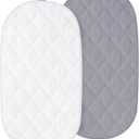 Bassinet Mattress Pad Cover, Fits 18 x 28 Munchkin Brica, Graco Pack 'n Play Day2Dream Bassinet and Pamo Babe 4 in 1 Portable(only for Bassinet), 2 Pack, Ultra Soft Waterproof, White and Grey