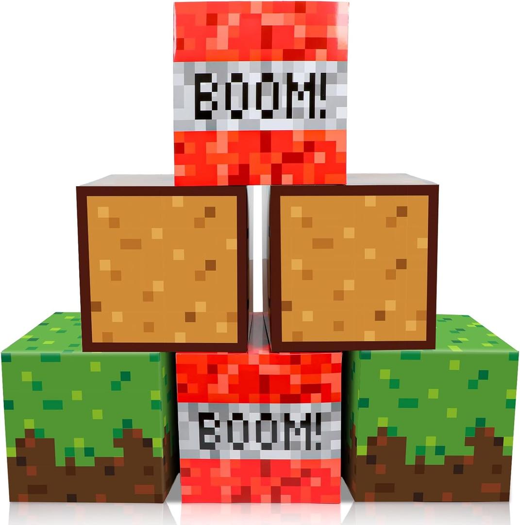 6Pieces Large Pixel Mine Party Boxes Pixel Video Game Party Decorations Pixel Miner Theme Birthday party Supplies Pixel Miner Video Gaming Centerpieces Boxes for Kid Teen Gift Birthday Party Favor