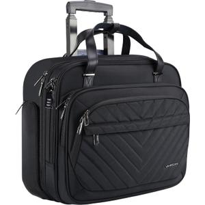 VANKEAN Rolling Laptop Bag Women with Wheels, 15.6 Inch Briefcase for Women, Water Repellent Overnight Rolling Computer Bag with RFID Pockets for Travel Business Work School, Black (Quilted Black)