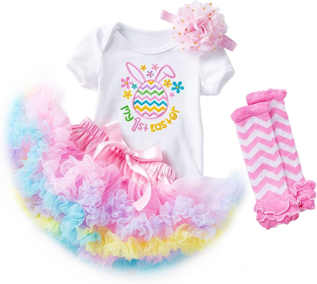 Fairy Baby Infant Baby Girls My 1st Easter Outfit Newborn Easter Bunny Romper Tutu Skirt Sets Headband Leg Warmer 4Pcs 3-6M