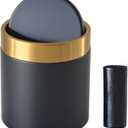 Mini Trash Can with Lid, 1.5 Liter / 0.4 Gallon Small Metal Desk Garbage Bin for Countertop, Coffee Bar, Vanity  Black