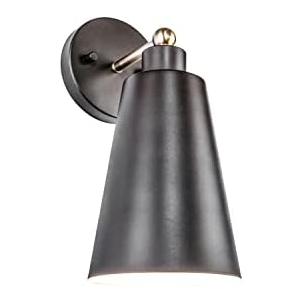 Aspen Creative 62723-50-1, 1 Light Indoor Wall Fixture, 5-1/2" W x 11-7/8" H x 7-3/4" E, 2-Tone/Oil Rubbed Bronze Finish w/Warm Brass Knob, Bulb Not Included