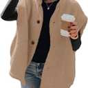 Hongqizo Womens Fuzzy Fleece Vest Casual Oversized Warm Button Down Sherpa Vest Jacket with Pockets (Large, Khaki)