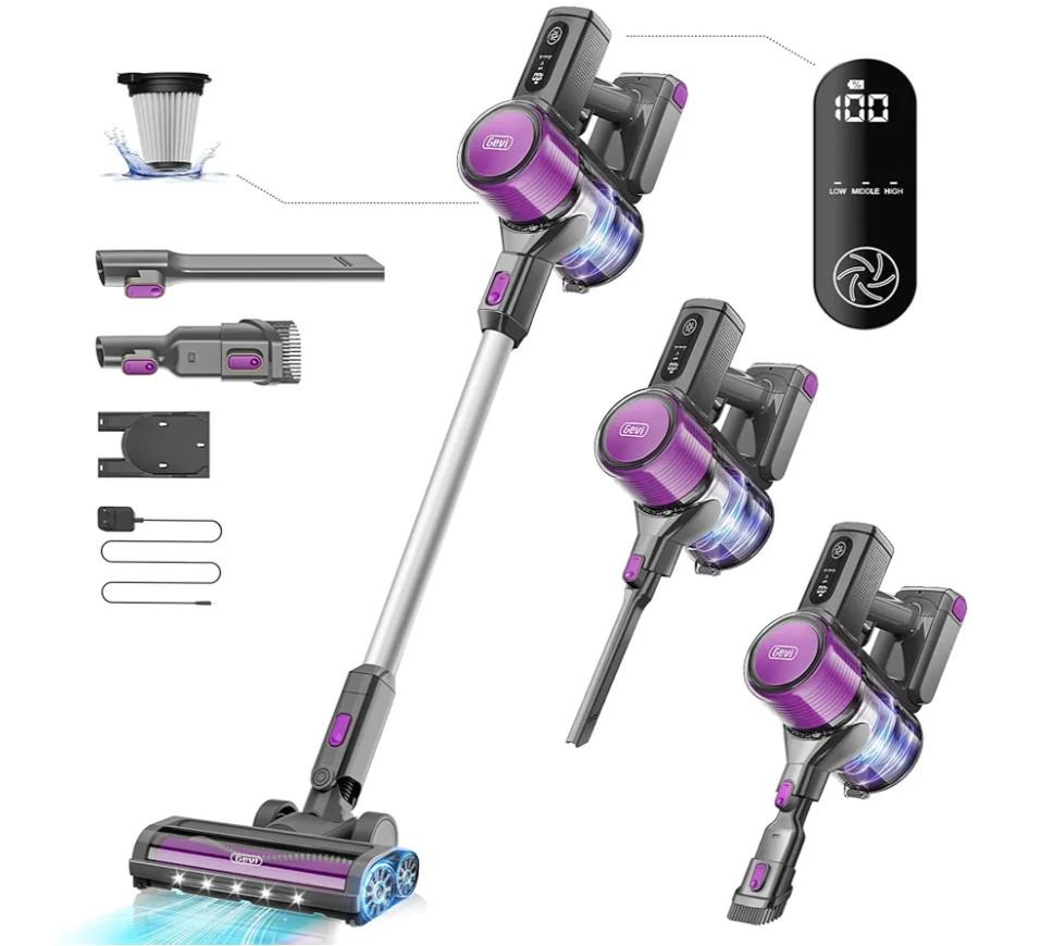 Gevi Cordless Vacuum Cleaner for Home, Stick Vacuum with Powerful Suction Design, LED Display, Long Runtime Detachable Battery, Deep Clean for Hard Floor Carpet