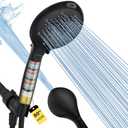 FASDUNT Filtered Shower Head with Handheld, High Pressure 8-Mode Handheld Showerhead with Filters for Hard Water -Remove Chlorine, Built-in Power Wash, 80" Long Hose & Adjustable Bracket, Black