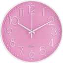 Wall Clock 10 Inch Non-Ticking Silent Modern Simple Style Round Decor Clock Pink Stereoscopic Dial Quartz Wall Clocks for Home/Office/School/Living Room/Bedroom/Kitchen